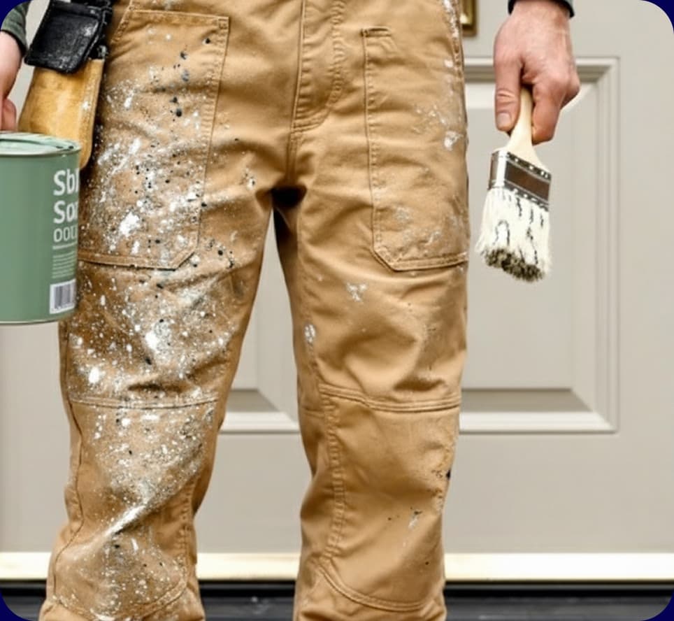 Professional decorator with paint tin and brush